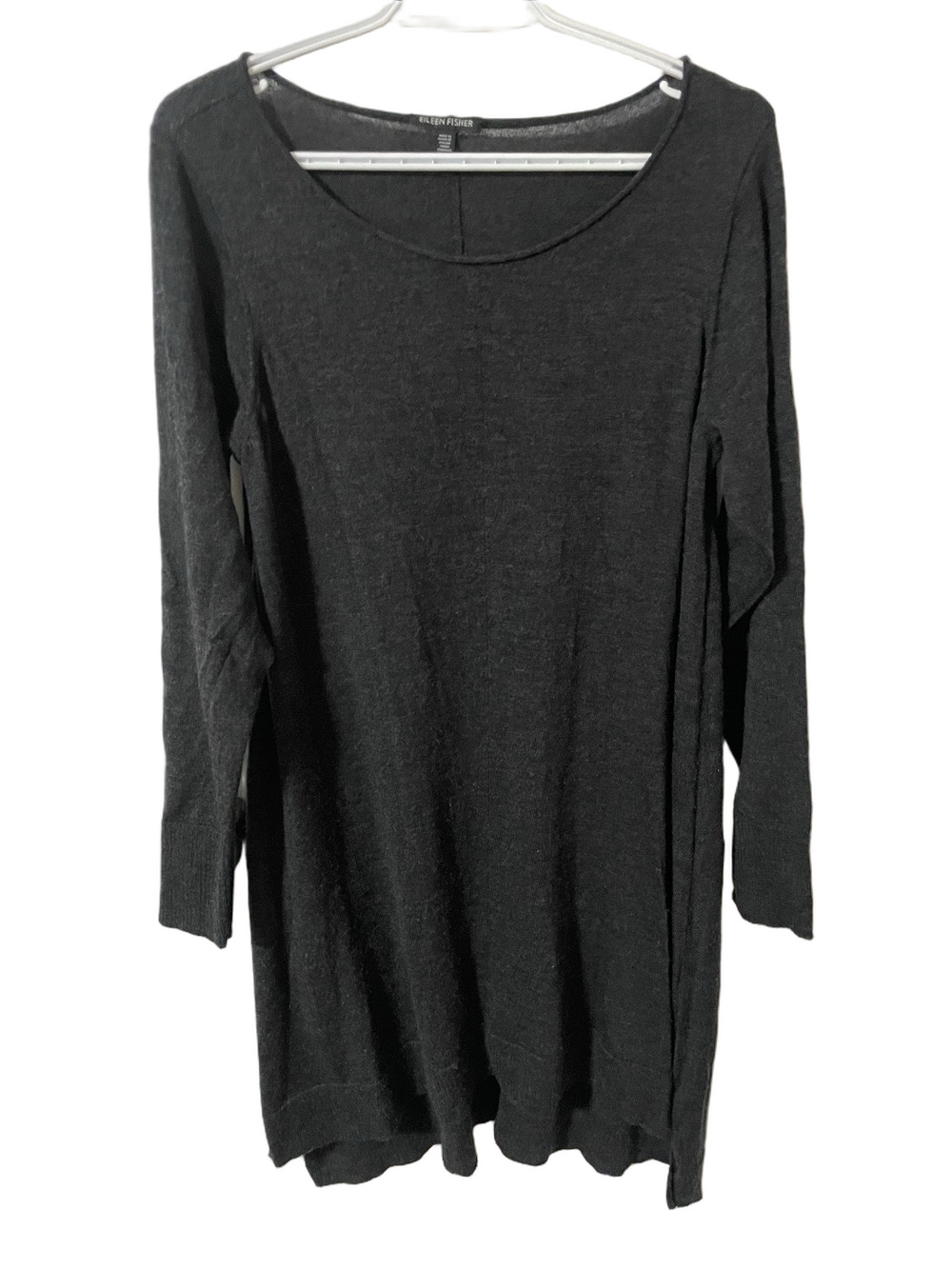 Eileen Fisher Merino Dark Charcoal Scoop-Neck Knit Dress Size Large